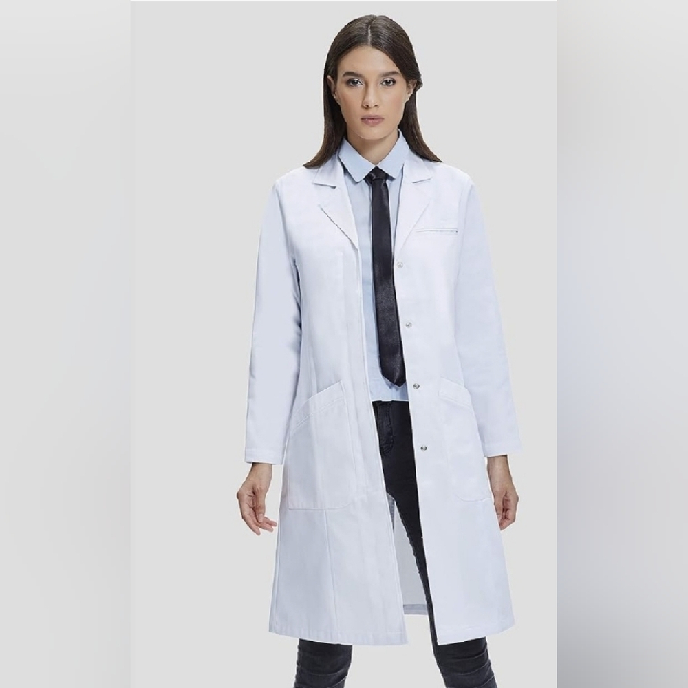 Small White Long Lab Coat Button Front Women’s